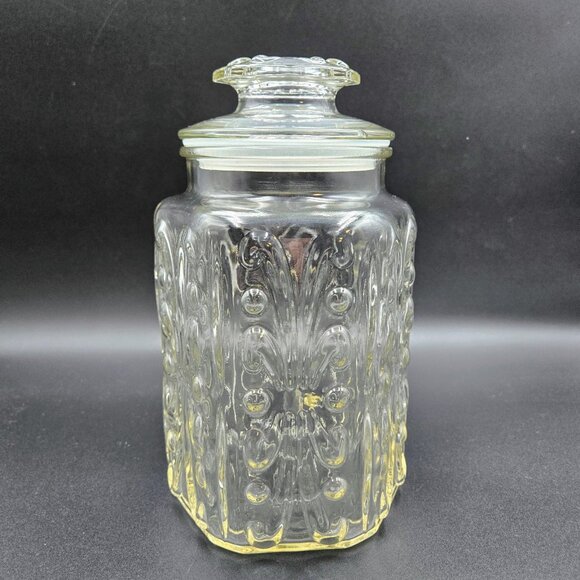 Vintage LE Smith Clear Glass Canister Atterbury Scroll Candy Cookie Jar Read - Picture 7 of 13